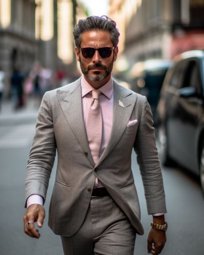 Dapper Gray Suit with Pink Shirt and Tie